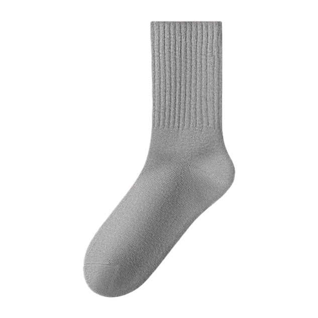 Light grey pure cotton mid-calf socks for both men and women, breathable, sweat-absorbent and comfortable for daily wear Item Picture
