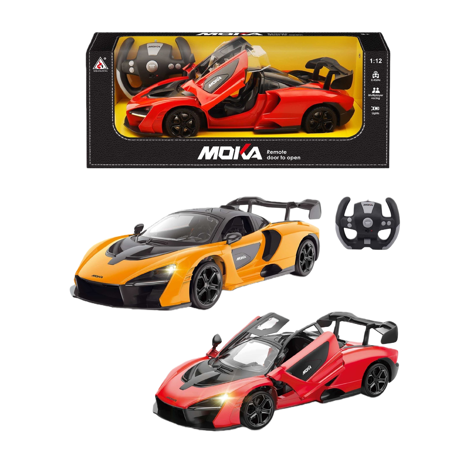 MOKA 1:12比例遥控跑车模型 遥控车 高仿真合金车身 远程操控白底实物图