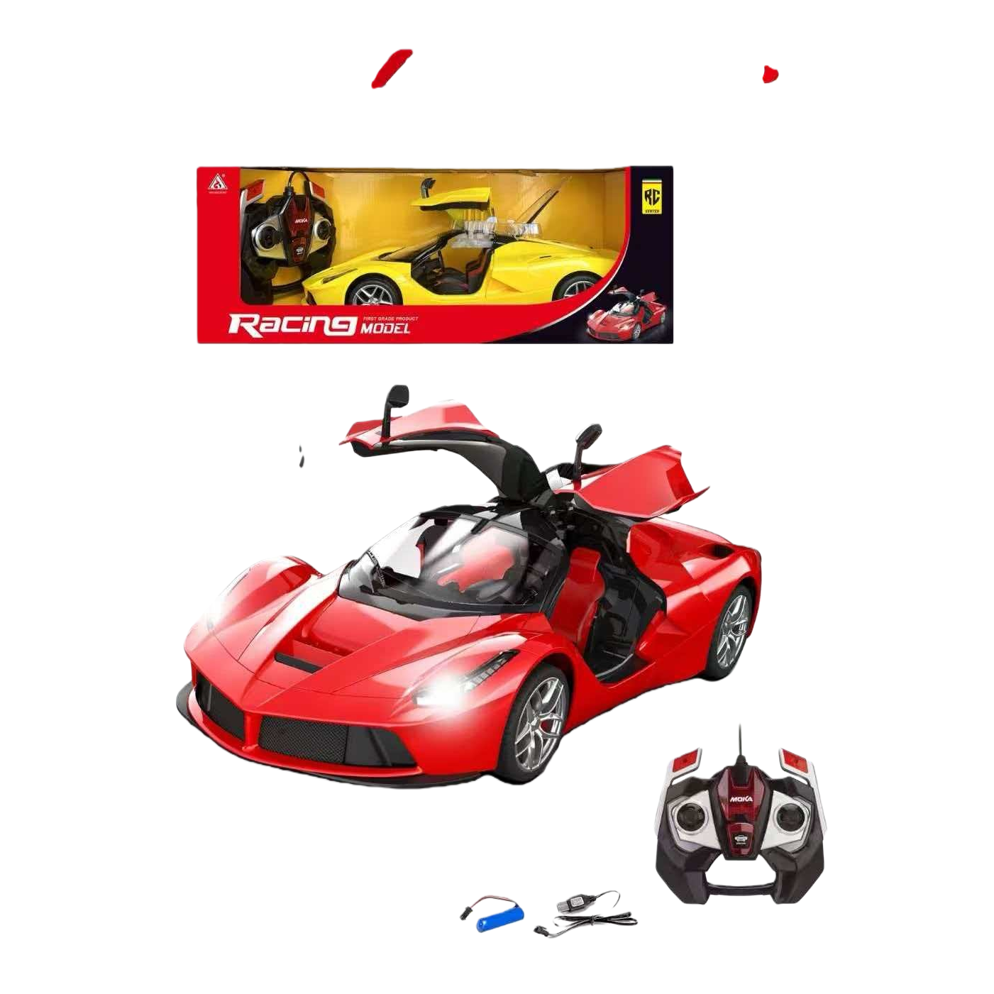 Red remote-controlled sports car model, electric four-wheel drive off-road rechargeable high-speed toy car Item Picture
