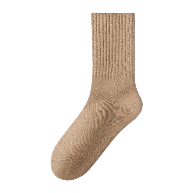 Light brown pure cotton mid-calf socks are breathable, sweat-absorbent, comfortable and versatile, suitable for both men and women Item Picture