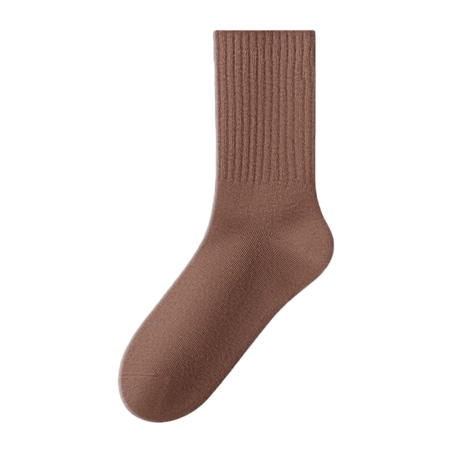 Chocolate-colored pure cotton mid-calf socks are breathable, sweat-absorbent, comfortable and versatile, suitable for both men and women Item Picture