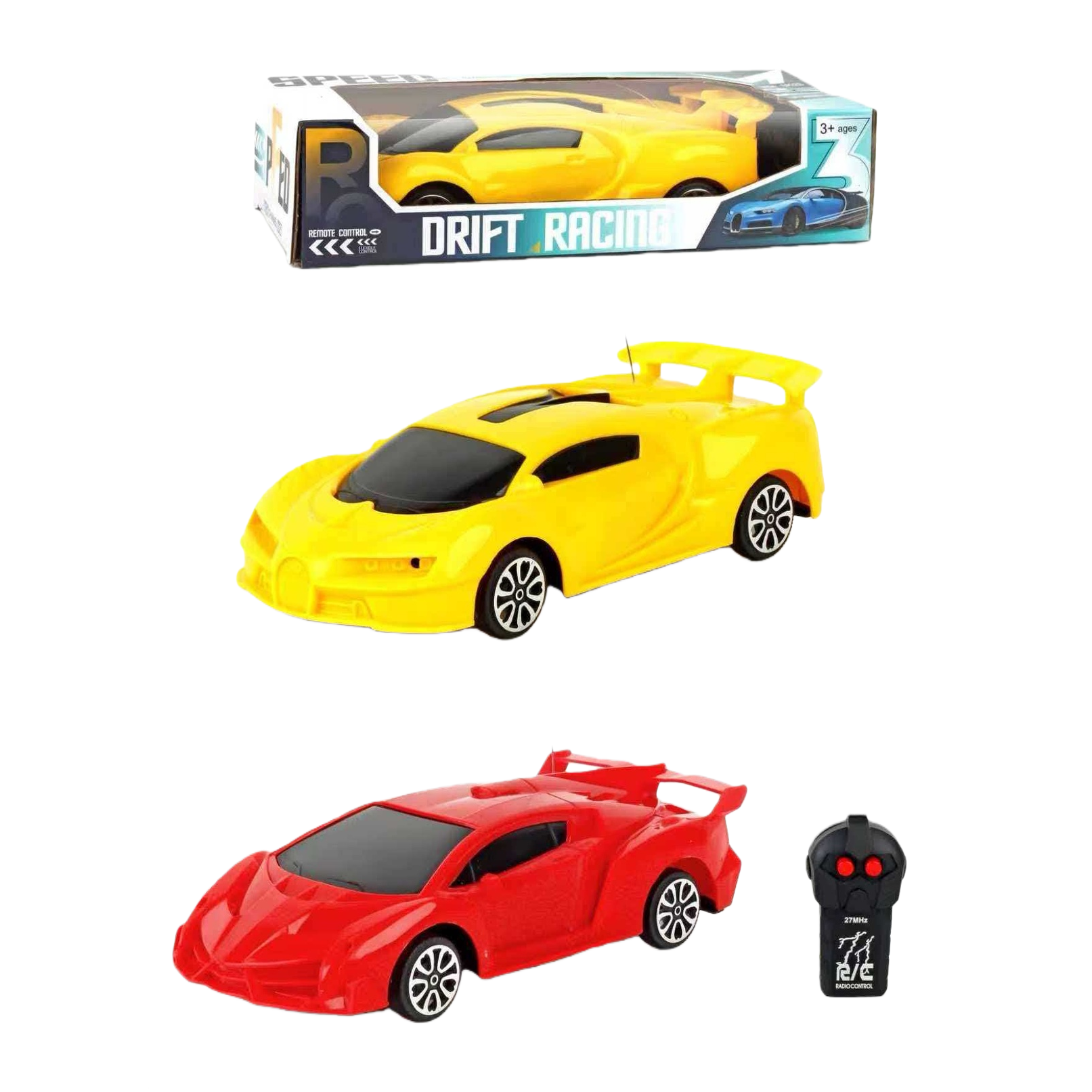Yellow and red remote control racing car model, Jiaqi brand remote control racing car 1:24 alloy body with packaging box Item Picture