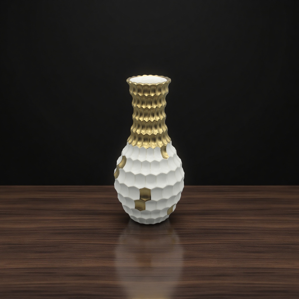 Ceramic electroplated light luxury gold and white honeycomb vase, living room decoration item, Nordic style ceramic vase, vase, ceramic vase Application Scenario