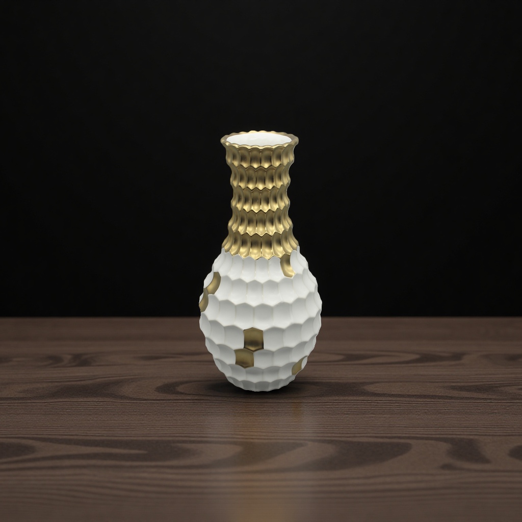 Ceramic electroplated light luxury gold and white honeycomb vase, living room decoration item, Nordic style ceramic vase, vase, ceramic vase Specification image