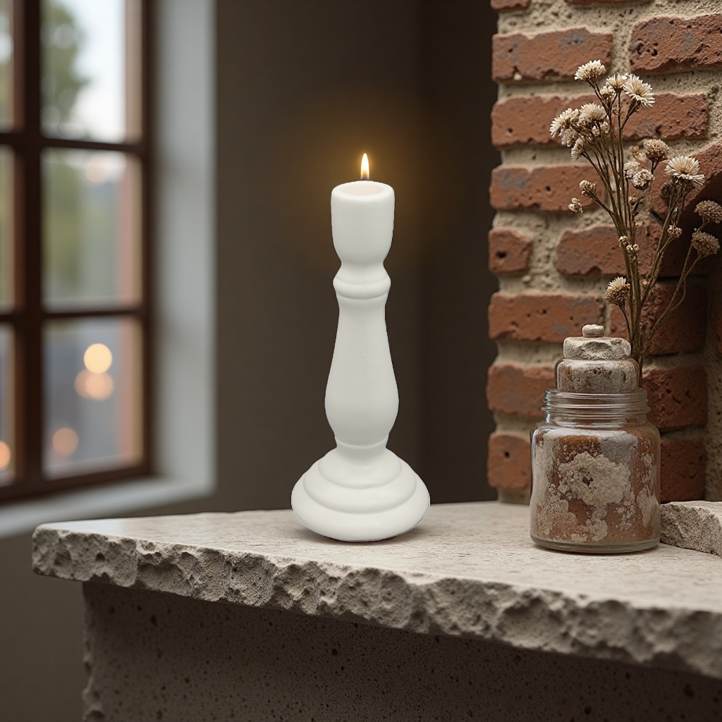 A simple and modern home decoration item with a white candlestick main body and a metallic texture Application Scenario