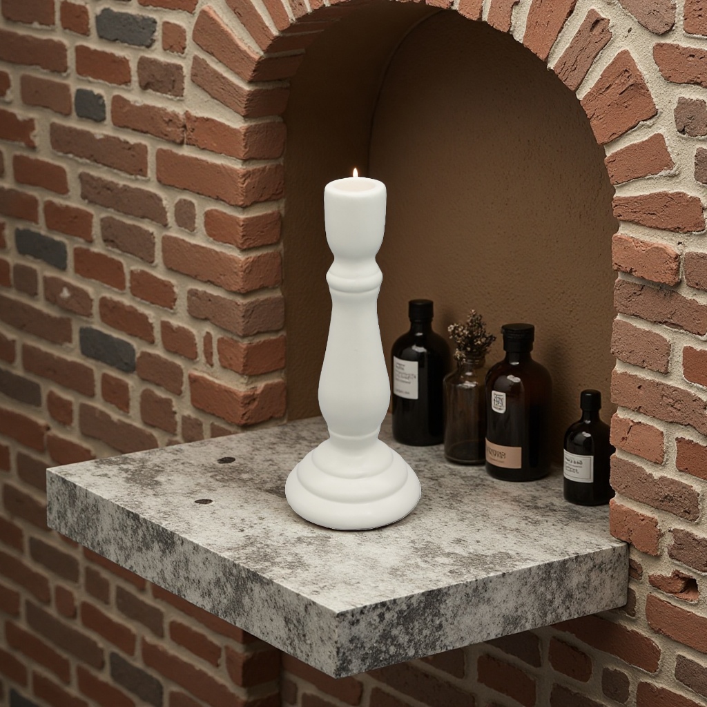 A simple and modern home decoration item with a white candlestick main body and a metallic texture Specification image