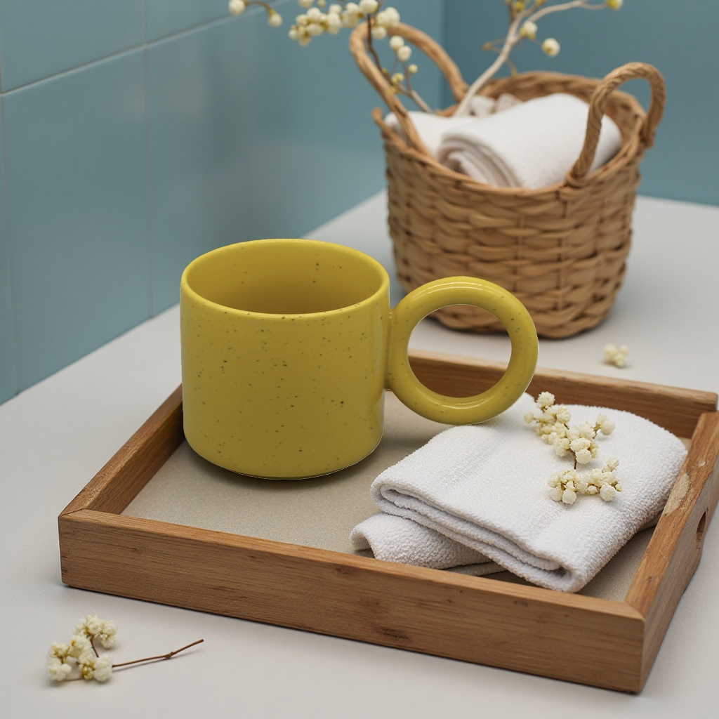 A household coffee cup with underglaze painting technique for the main body of a yellow-spotted ceramic cup Application Scenario