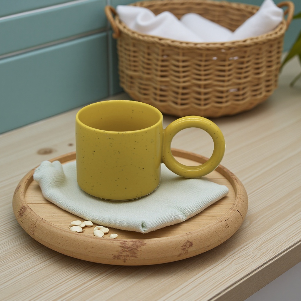 A household coffee cup with underglaze painting technique for the main body of a yellow-spotted ceramic cup Specification image