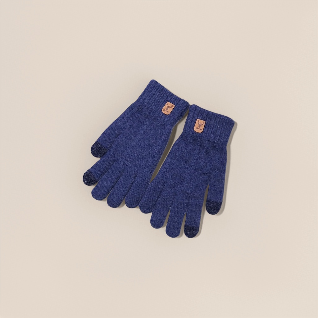 Dark blue knitted gloves are warm and anti-slip, suitable for ladies in autumn and winter Specification image