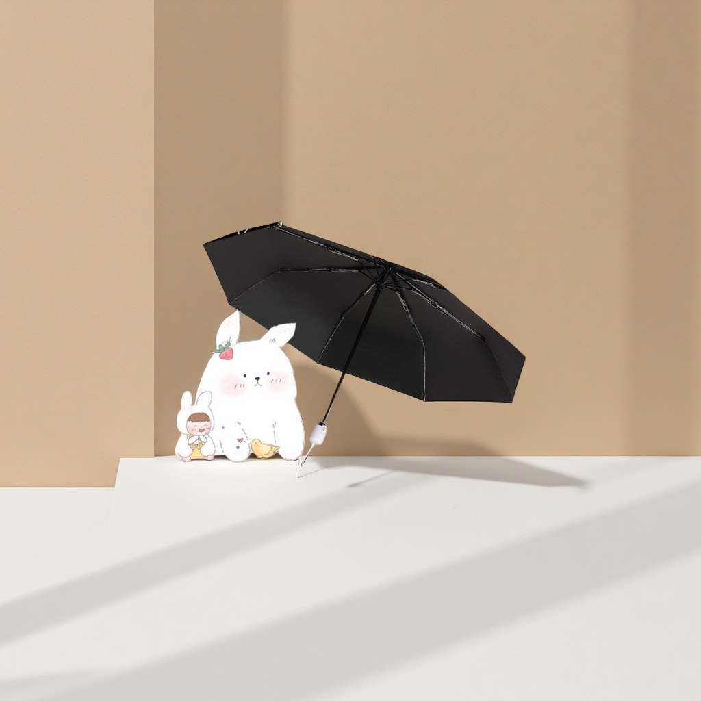 治愈系插画黑色雨伞晴雨两用高密度防水便携折叠