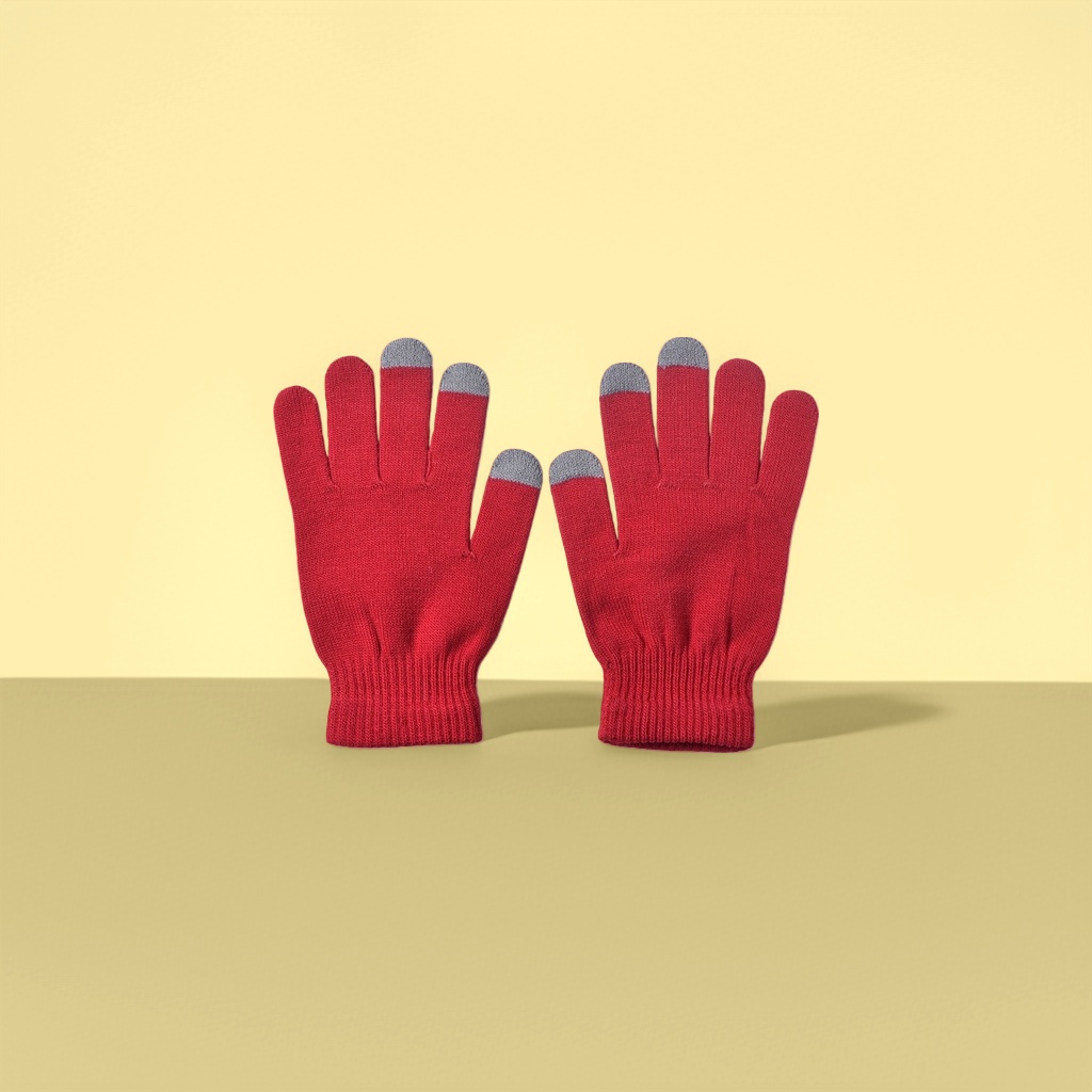 Red knitted gloves for women, warm and anti-slip woolen gloves for autumn and winter