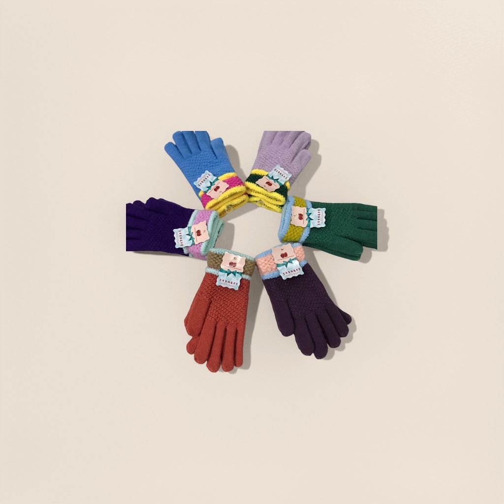 Colorful knitted gloves made of pure cotton blend with elastic fit, suitable for both men and women, providing warmth in autumn and winter