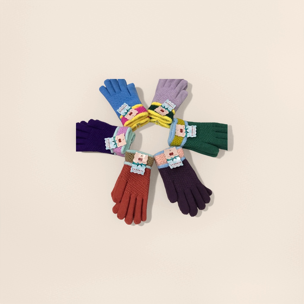 Colorful knitted gloves made of pure cotton blend with elastic fit, suitable for both men and women, providing warmth in autumn and winter Application Scenario