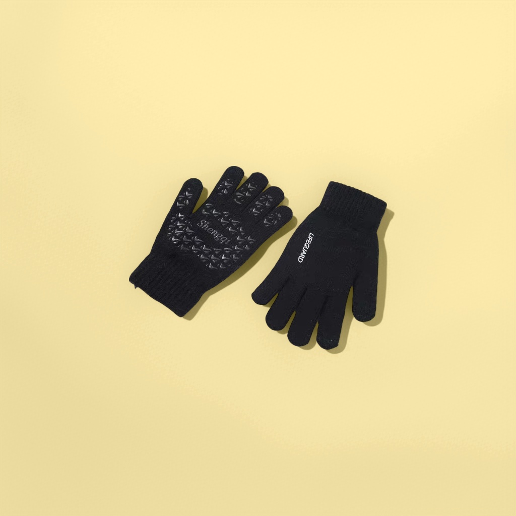 Black knitted gloves are warm and anti-slip thin hand care products for women in autumn and winter Specification image