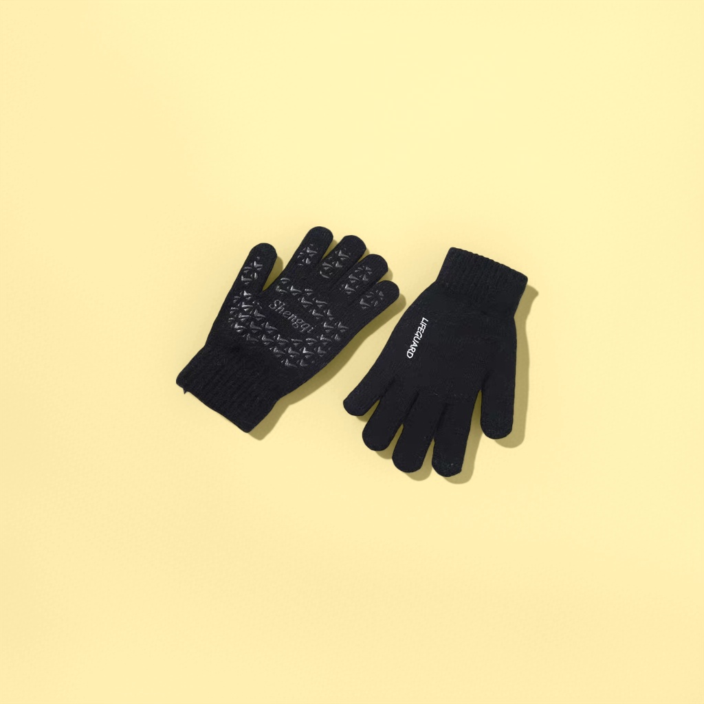 Black knitted gloves are warm and anti-slip thin hand care products for women in autumn and winter details Picture