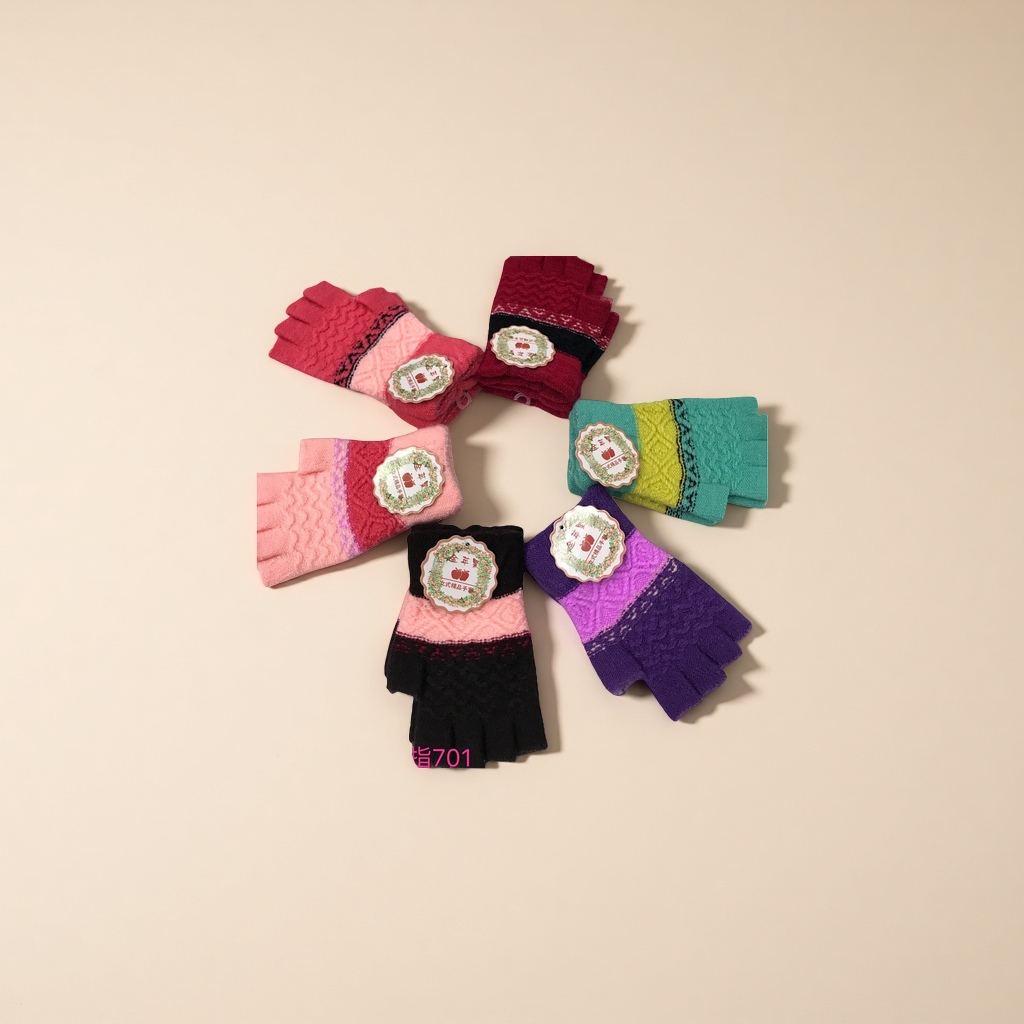 Colorful knitted half-finger gloves for women, warm, anti-slip and breathable for autumn and winter Specification image