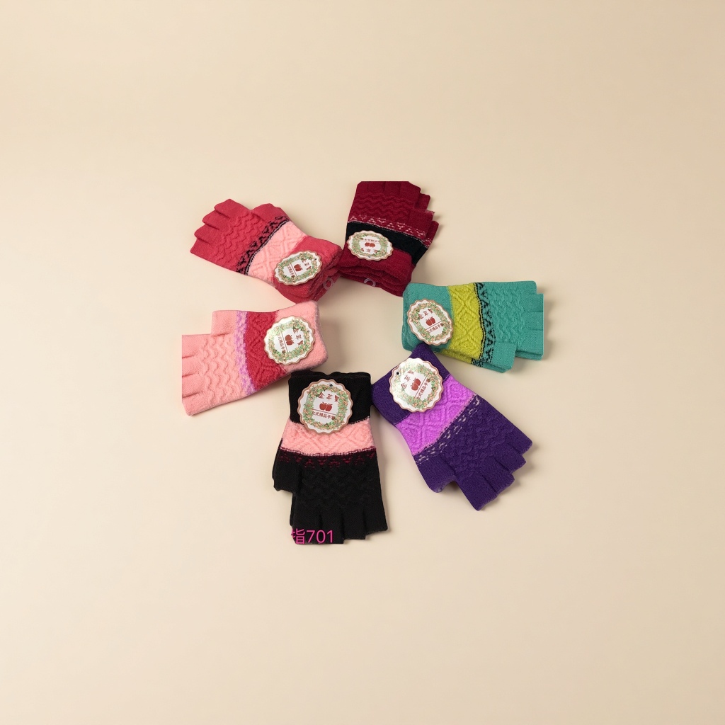 Colorful knitted half-finger gloves for women, warm, anti-slip and breathable for autumn and winter details Picture