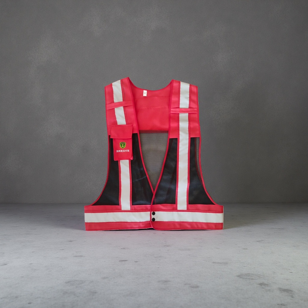 Red reflective safety vest, fluorescent warning vest for work protection, suitable for both men and women details Picture