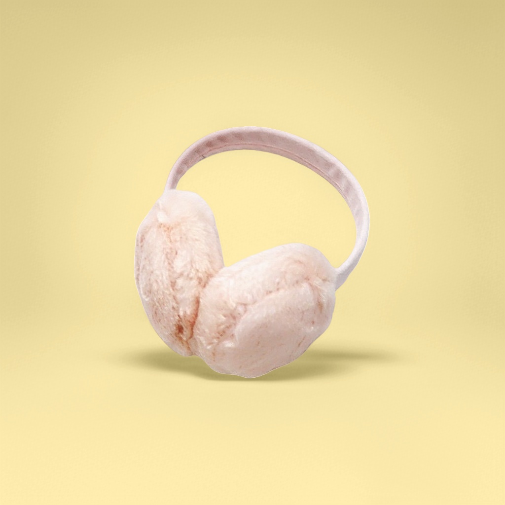 Pink plush ear muffs keep warm and protect against the cold. Cute and fluffy ear warmth for women in autumn and winter