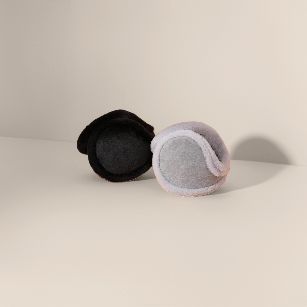 The fleece warming ear cups in black and gray are adjustable for cold protection and ear care details Picture