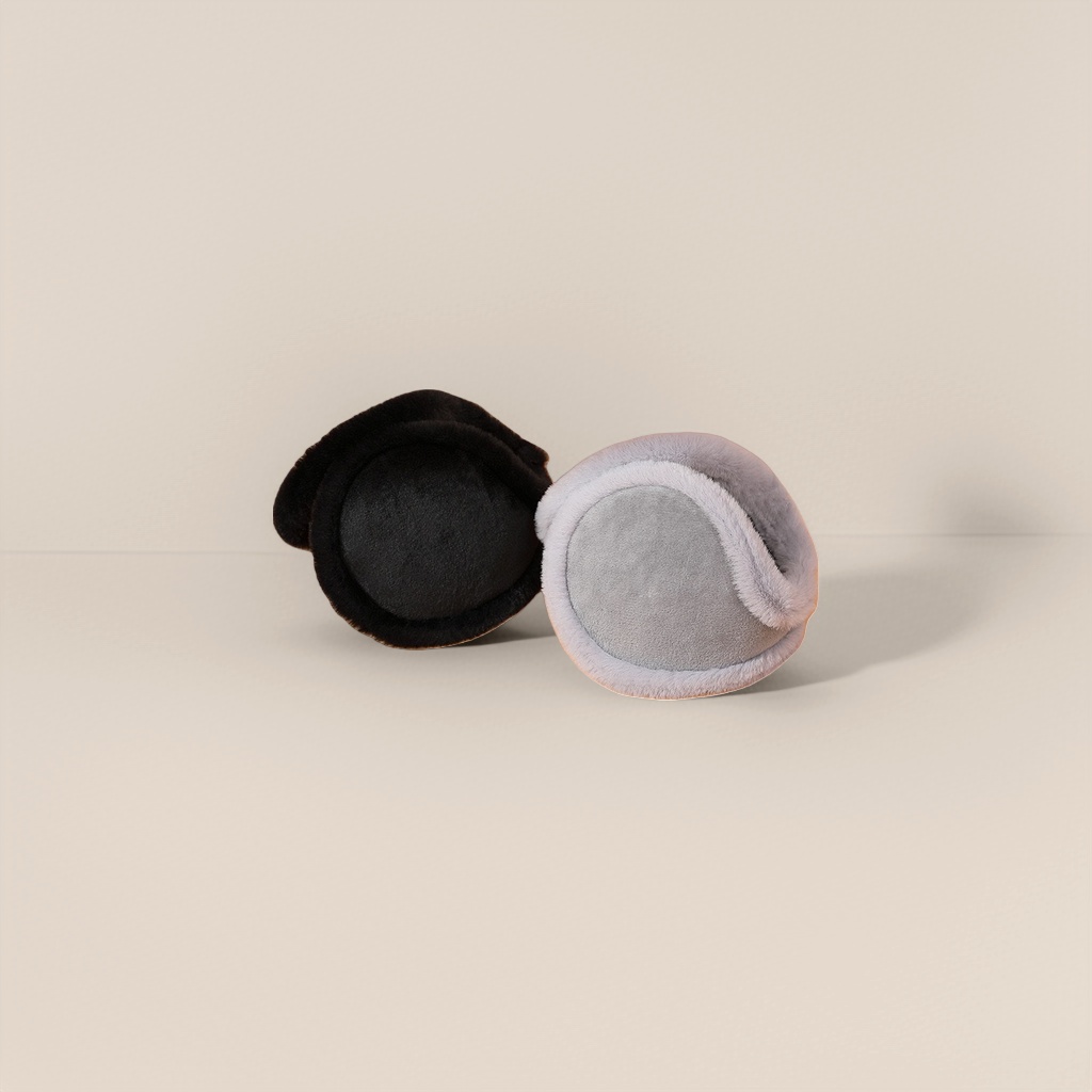 The fleece warming ear cups in black and gray are adjustable for cold protection and ear care Specification image