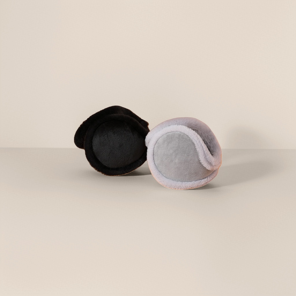 The fleece warming ear cups in black and gray are adjustable for cold protection and ear care