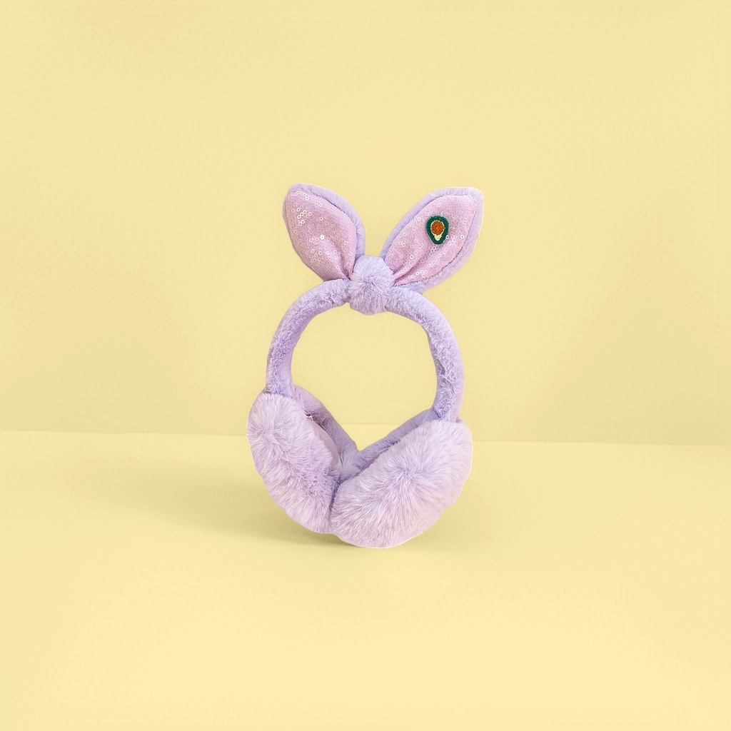Purple plush rabbit ear earmuffs keep you warm and protect you from the cold. They are a must-have for winter with a cute and girlish style details Picture
