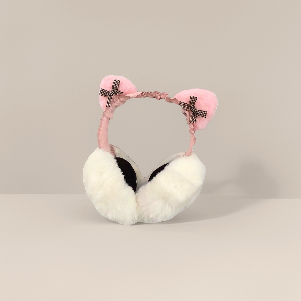 Pink plush rabbit-shaped ear cups are warm and cute, suitable for student dormitories Specification image