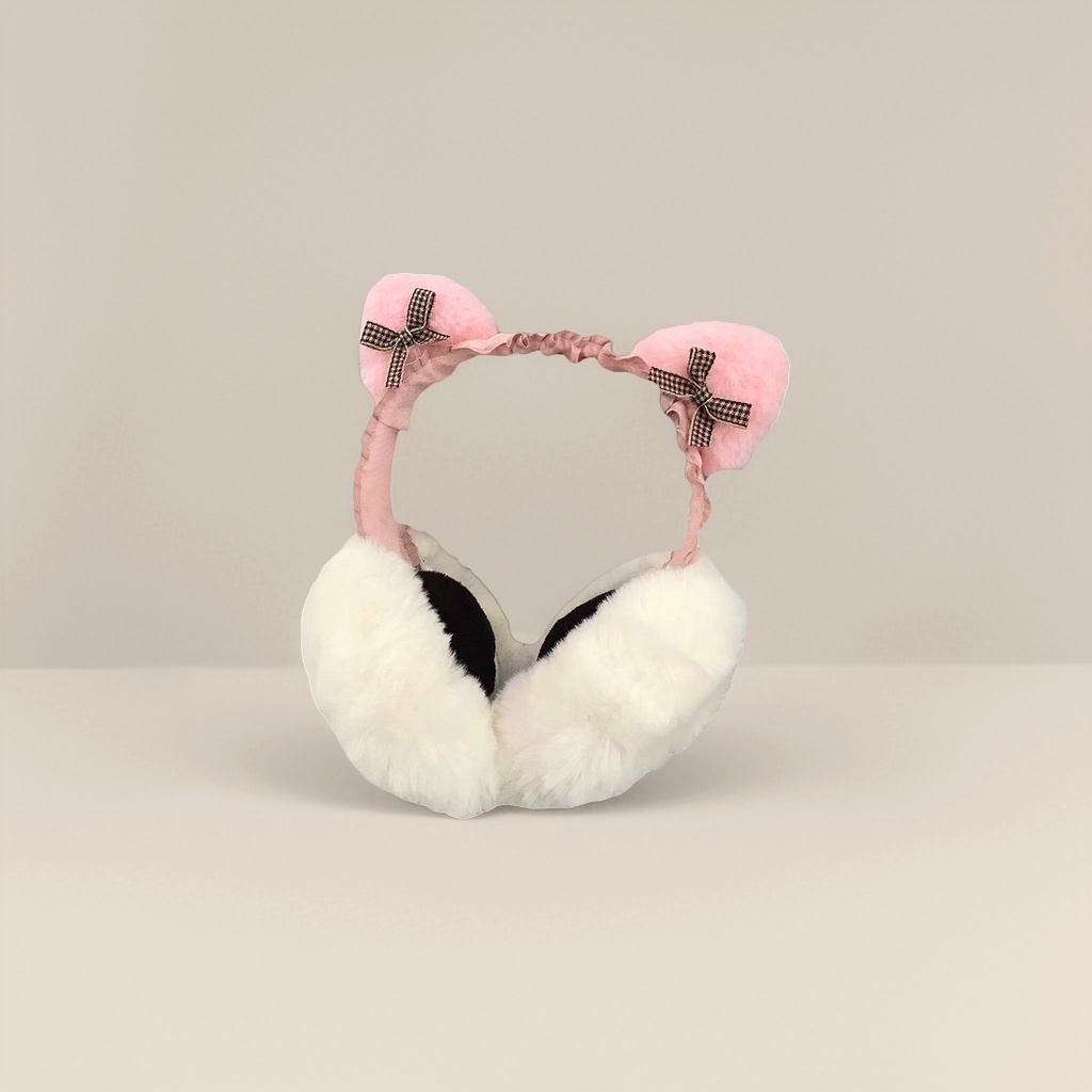 Pink plush rabbit-shaped ear cups are warm and cute, suitable for student dormitories