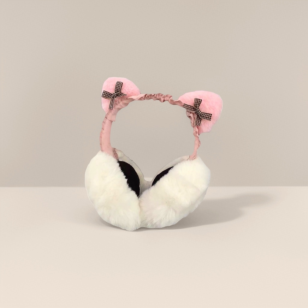 Pink plush rabbit-shaped ear cups are warm and cute, suitable for student dormitories details Picture
