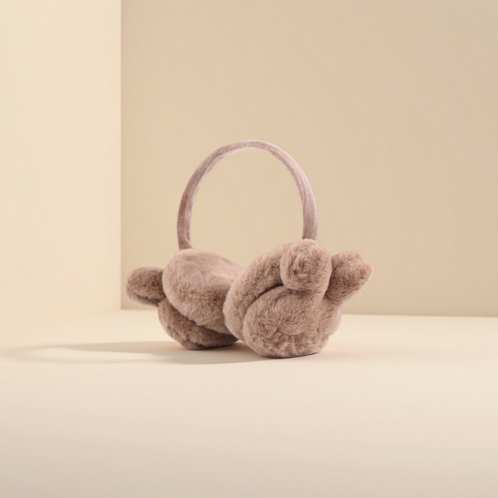 Plush rabbit-shaped ear cups are warm, cute and cartoonish knitted woolen ear tips Specification image
