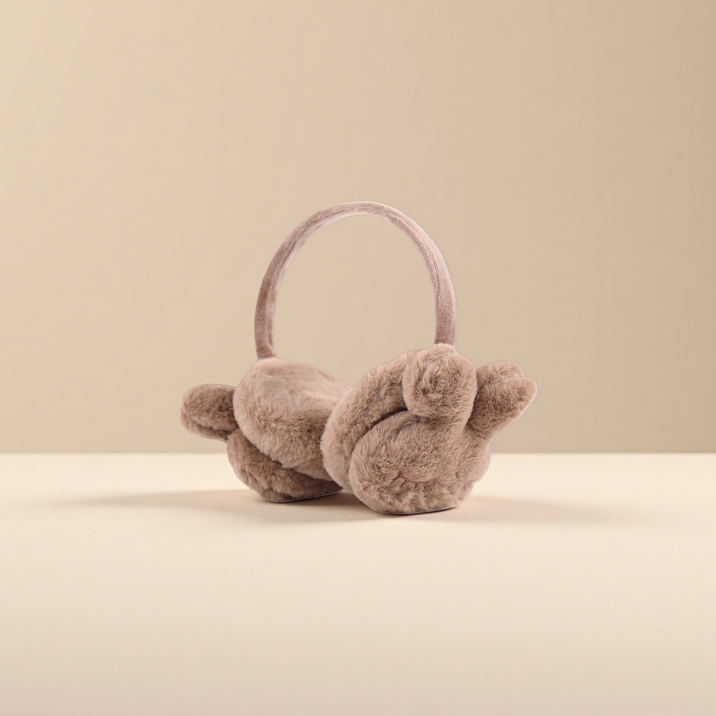 Plush rabbit-shaped ear cups are warm, cute and cartoonish knitted woolen ear tips details Picture