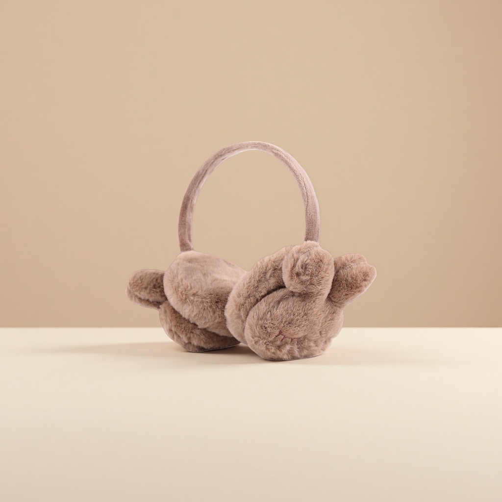 Plush rabbit-shaped ear cups are warm, cute and cartoonish knitted woolen ear tips