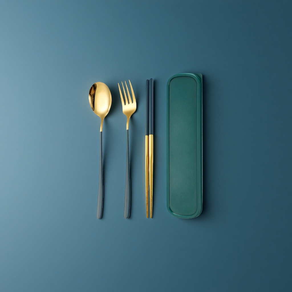 Portable household tableware set, spoon, fork and chopsticks storage box, with compartments for organization Specification image