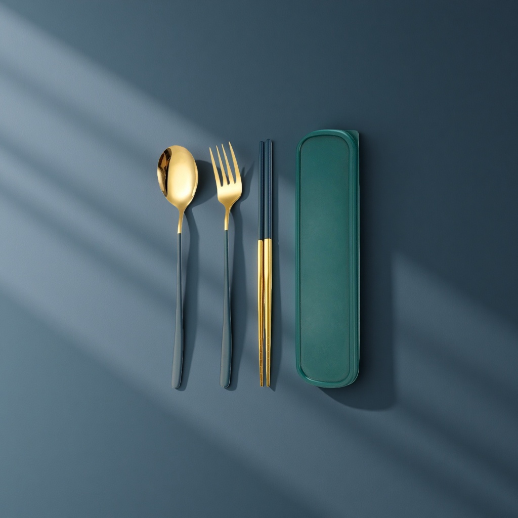 Portable household tableware set, spoon, fork and chopsticks storage box, with compartments for organization