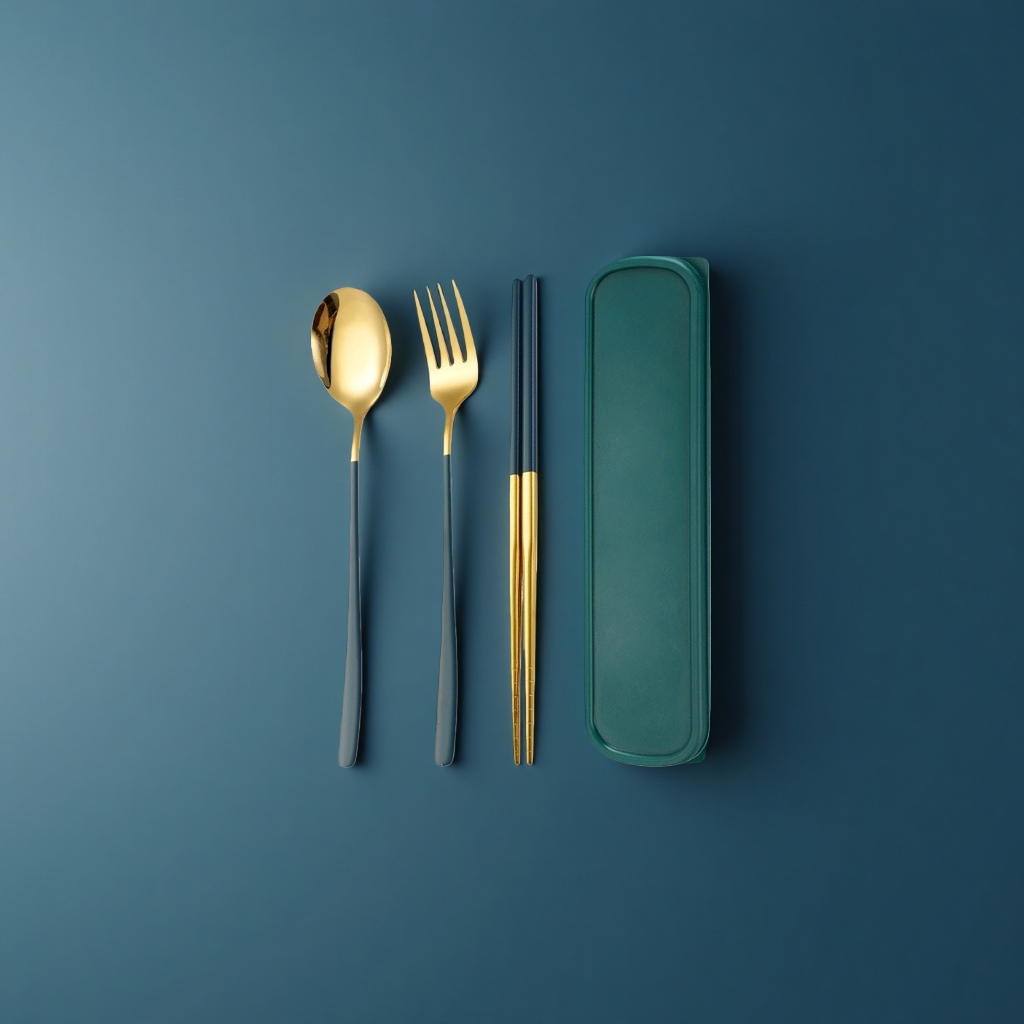 Portable household tableware set, spoon, fork and chopsticks storage box, with compartments for organization details Picture