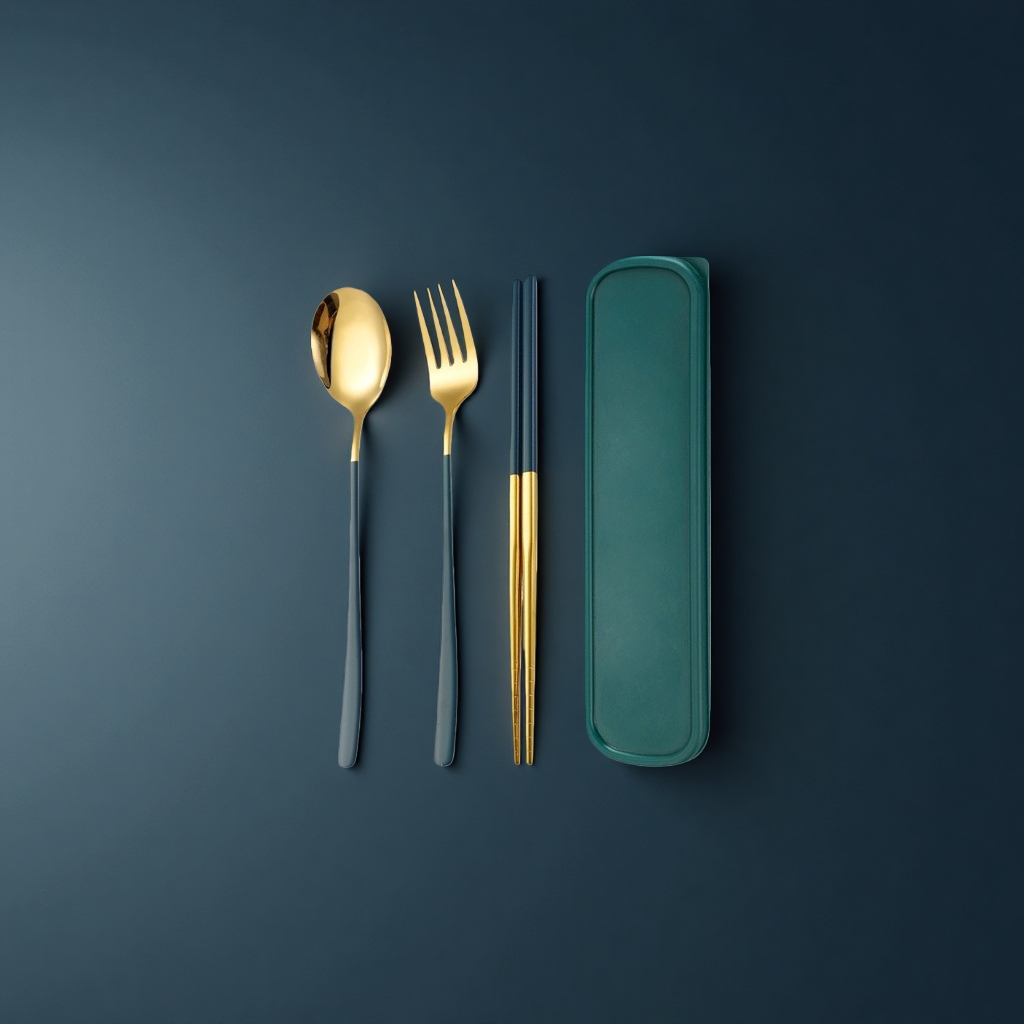 Portable household tableware set, spoon, fork and chopsticks storage box, with compartments for organization Application Scenario