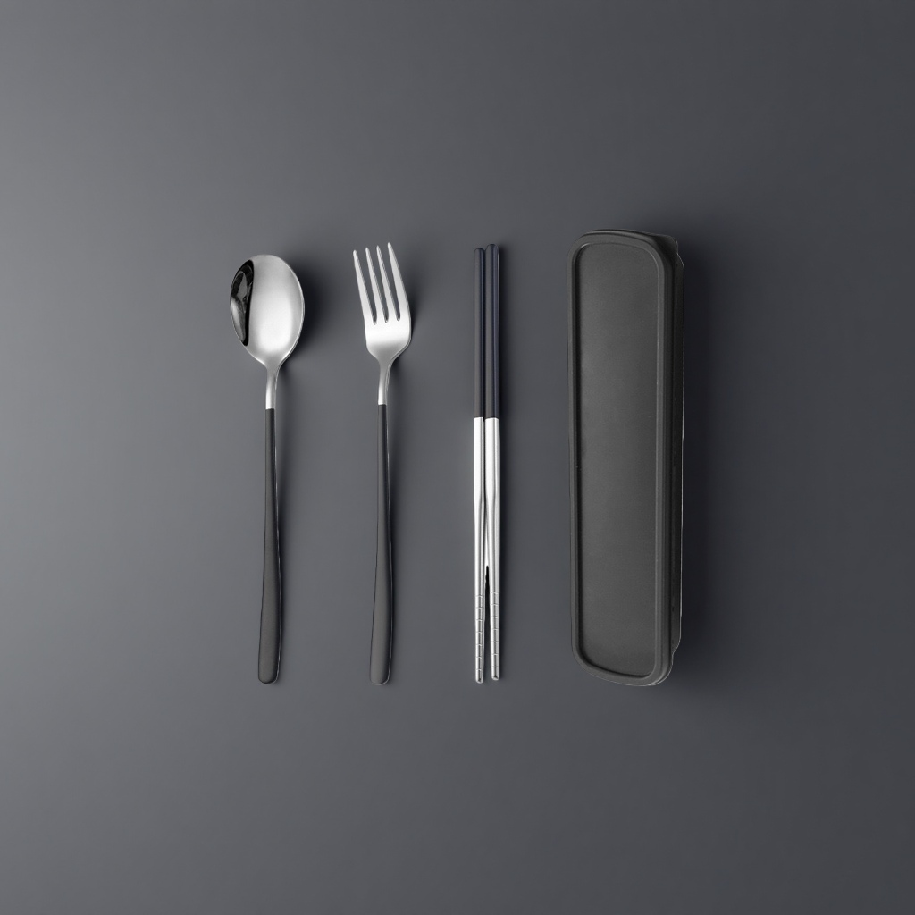 Tableware set, spoon, fork and chopsticks storage box, portable, home and travel compartment-organized details Picture
