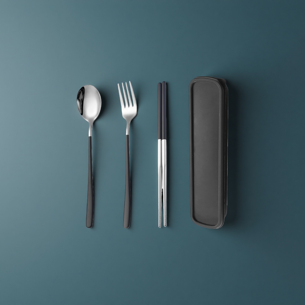 Tableware set, spoon, fork and chopsticks storage box, portable, home and travel compartment-organized Application Scenario