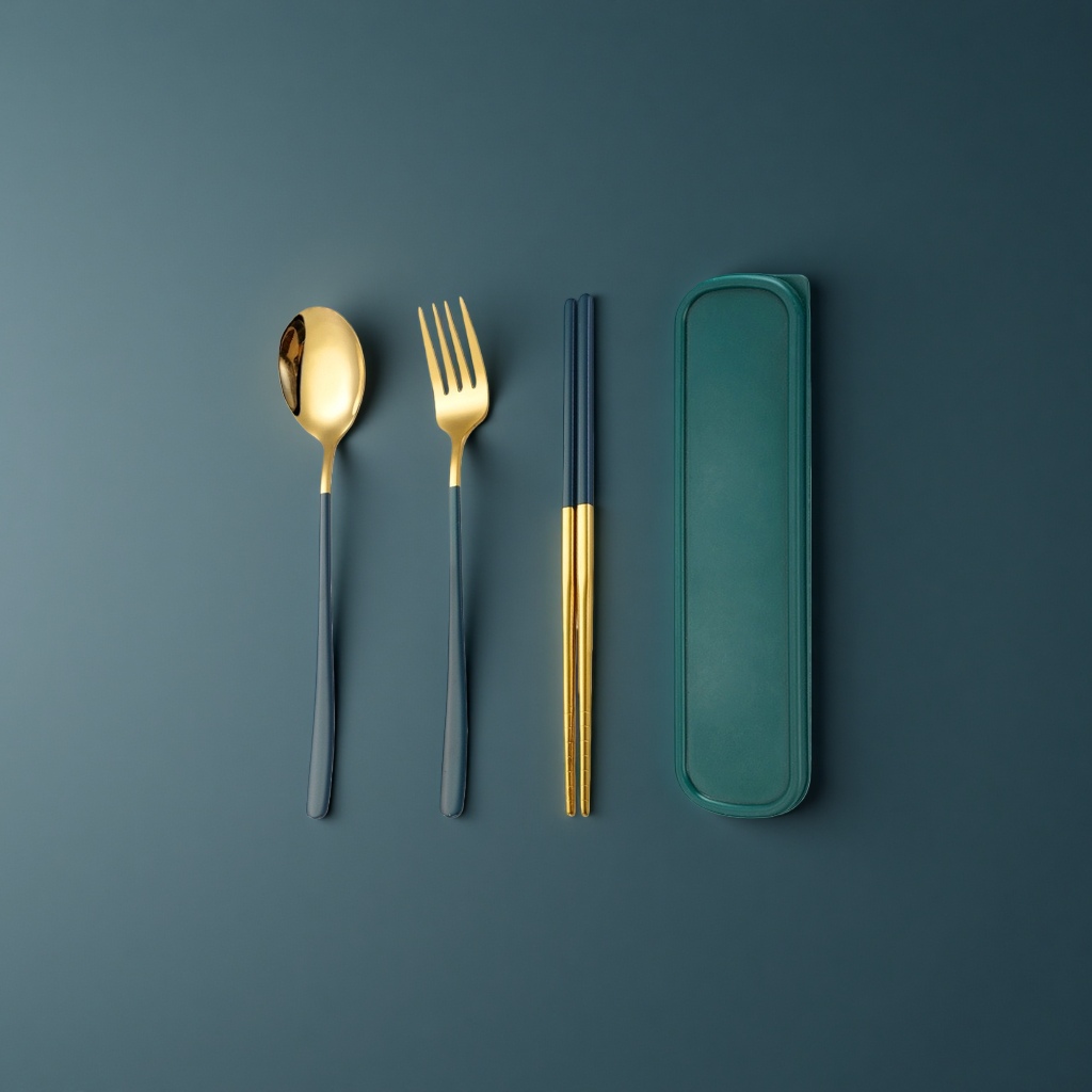 Stainless steel tableware set with spoons, forks, chopsticks and a portable storage box for travel Specification image