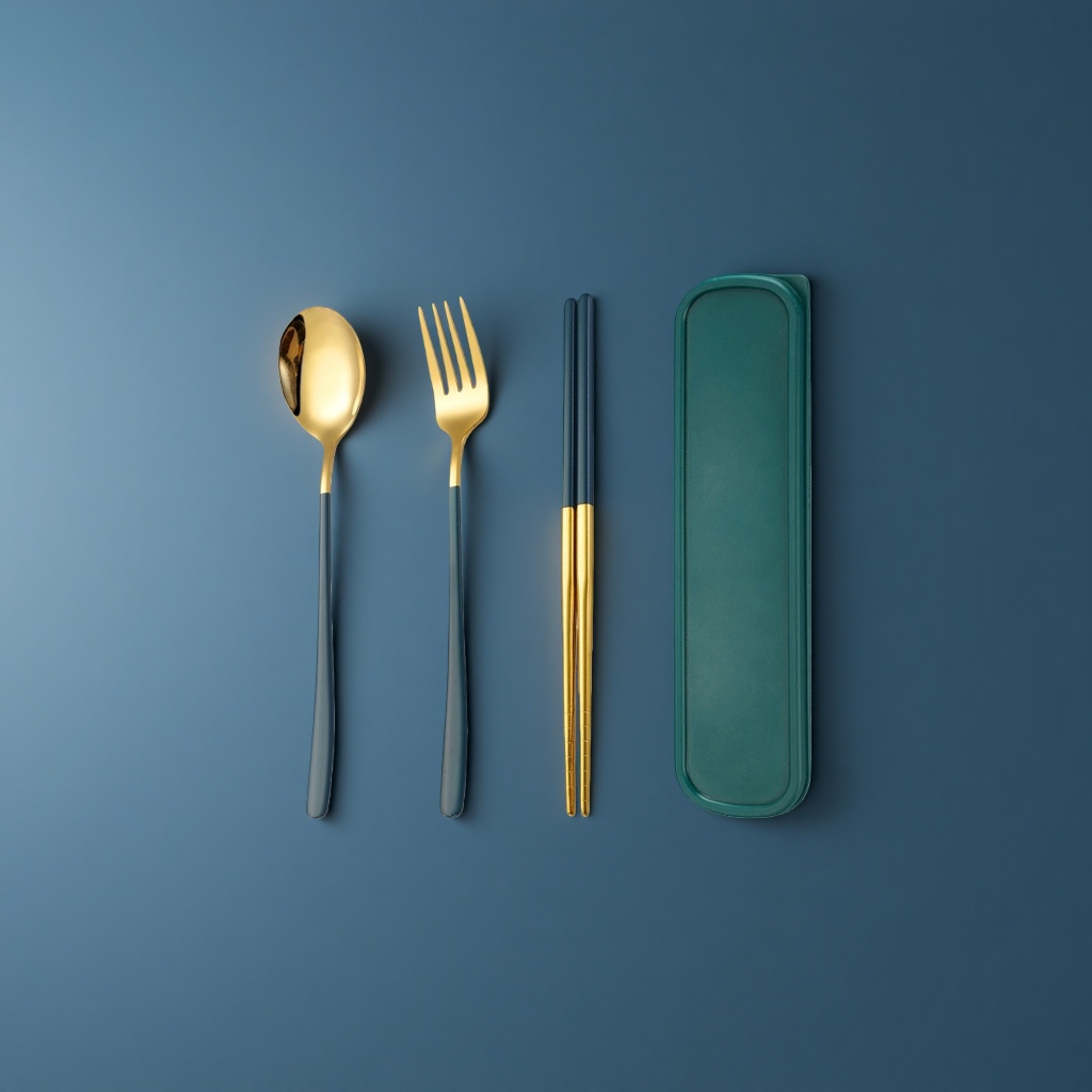 Stainless steel tableware set with spoons, forks, chopsticks and a portable storage box for travel details Picture