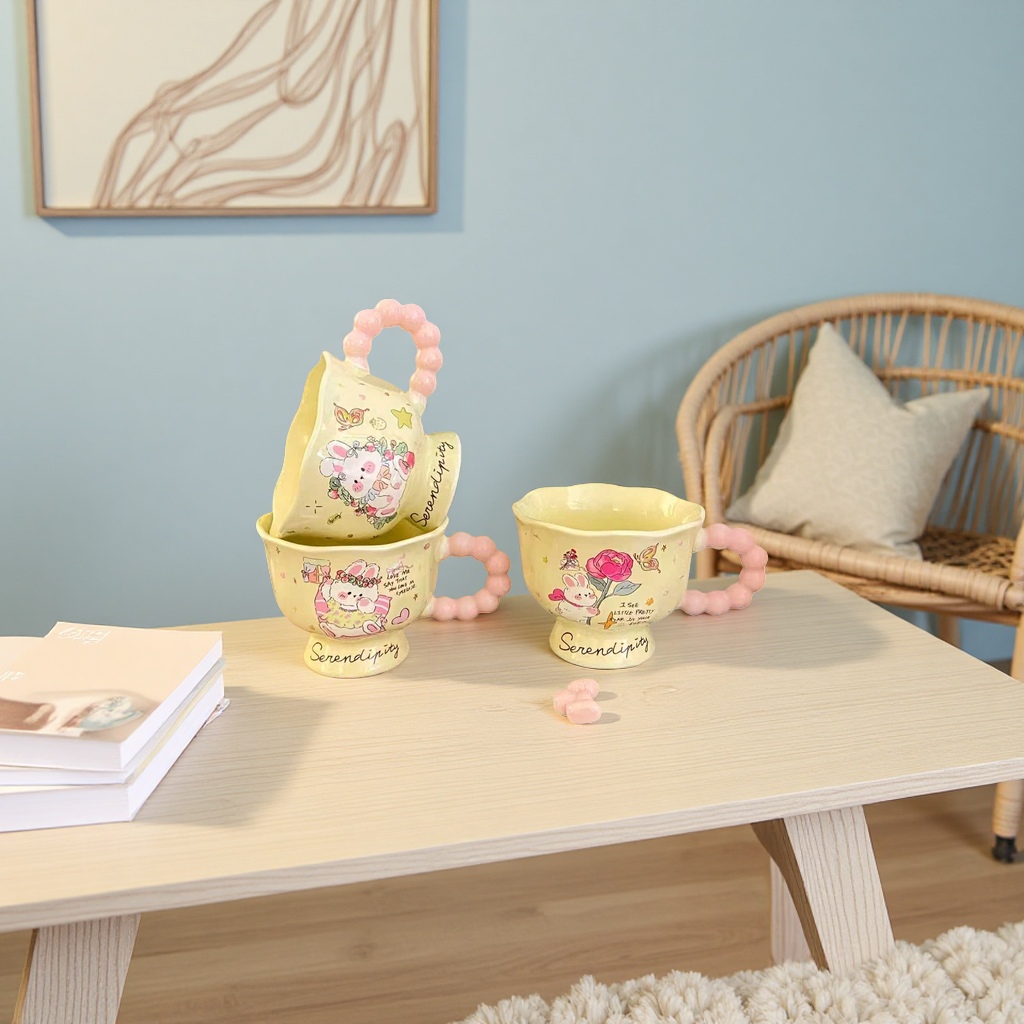 Adorable dibujos animados patrón de conejo tazas de cerámica tazas de cerámica copas de agua tazas Specification image