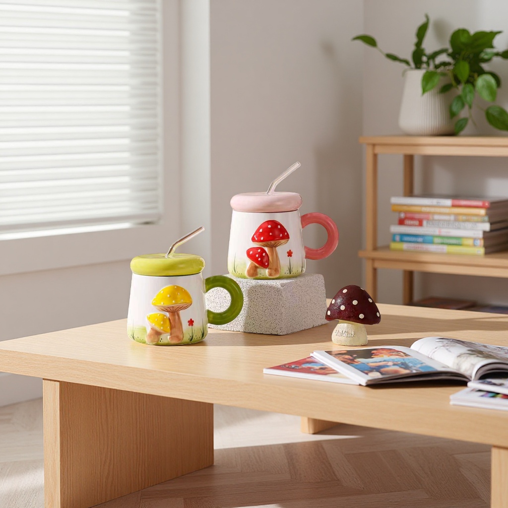 Cute mushroom-shaped mugs, ceramic water cups, home and office creative tea cups, cups, water cups Specification image