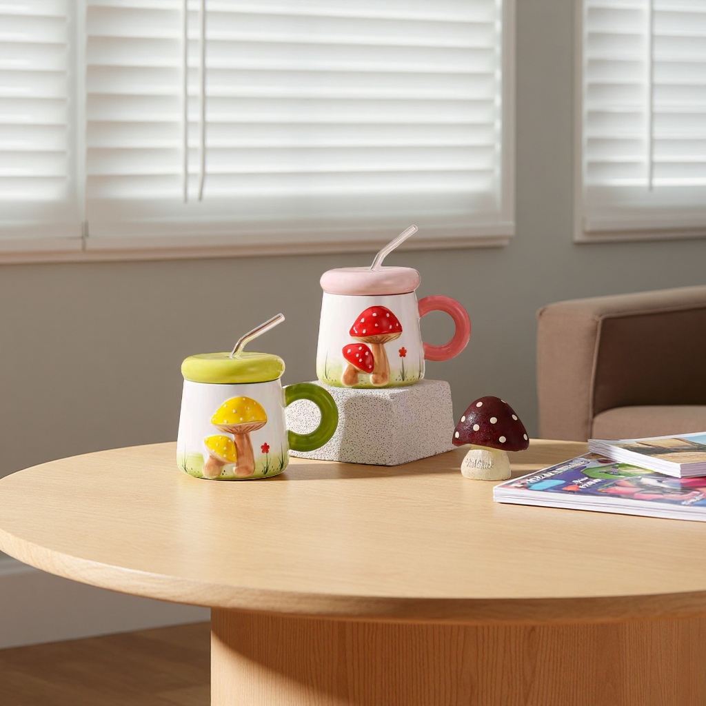 Cute mushroom-shaped mugs, ceramic water cups, home and office creative tea cups, cups, water cups Application Scenario