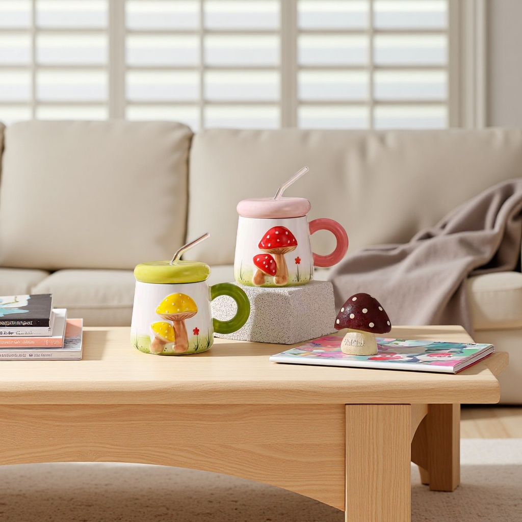 Cute mushroom-shaped mugs, ceramic water cups, home and office creative tea cups, cups, water cups details Picture