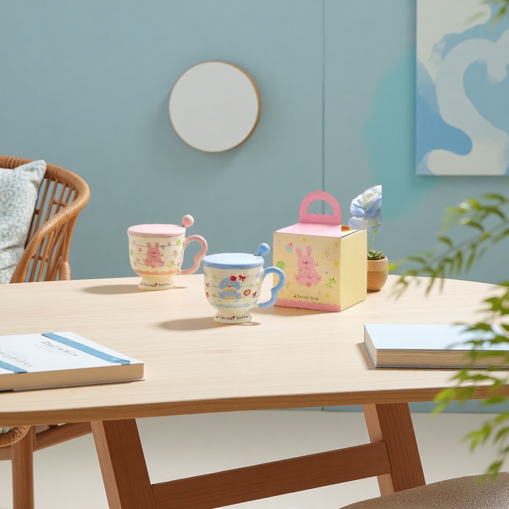 Cute rabbit-patterned ceramic cups, coffee cups, water cups, home and office cups, gift box cups, water cups Application Scenario