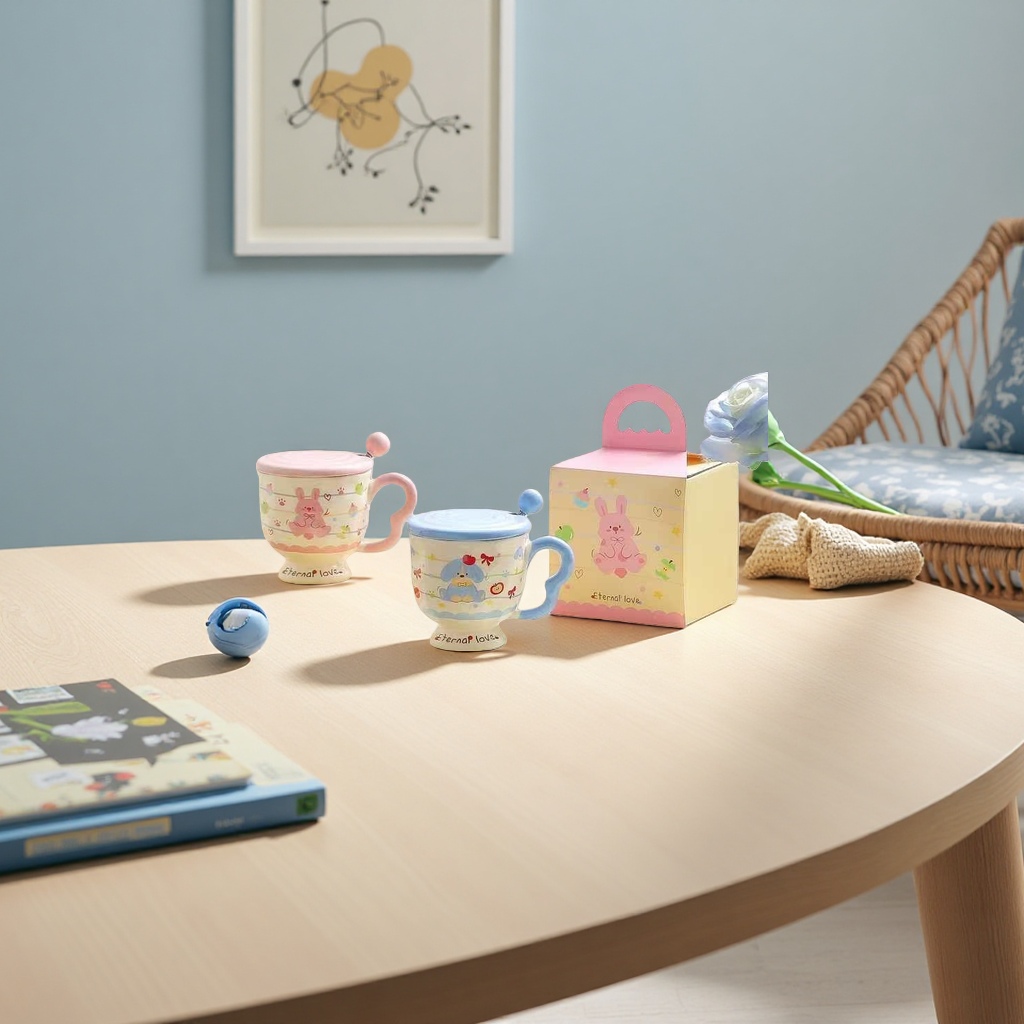 Cute rabbit-patterned ceramic cups, coffee cups, water cups, home and office cups, gift box cups, water cups Specification image