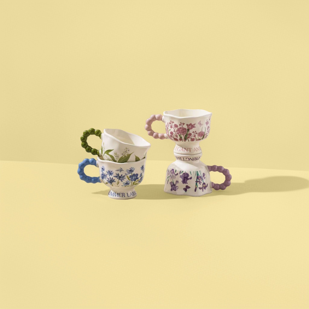 Ceramic cups, hand-molded underglaze colored tea cups, heat-resistant and anti-scald cups for office and household use, water cups details Picture