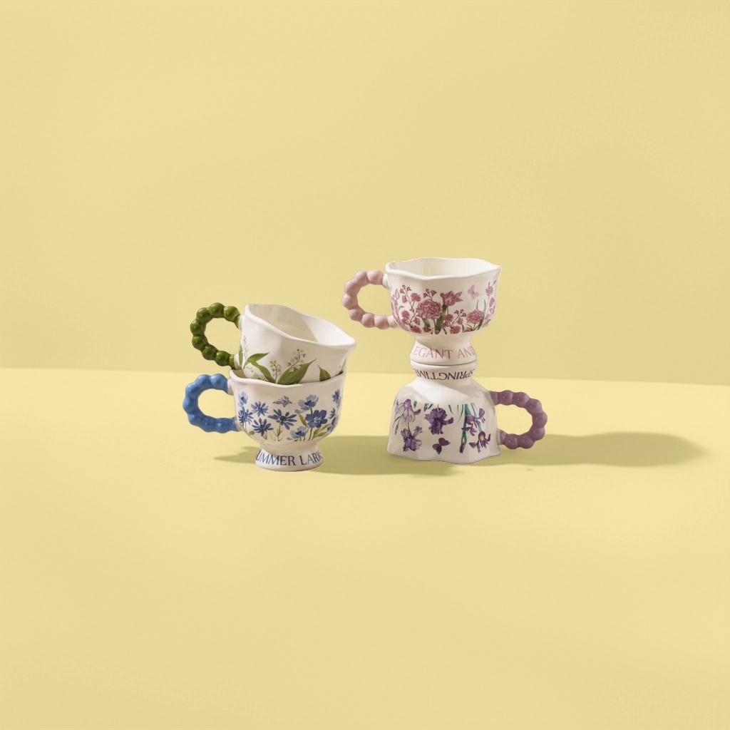 Ceramic cups, hand-molded underglaze colored tea cups, heat-resistant and anti-scald cups for office and household use, water cups Specification image