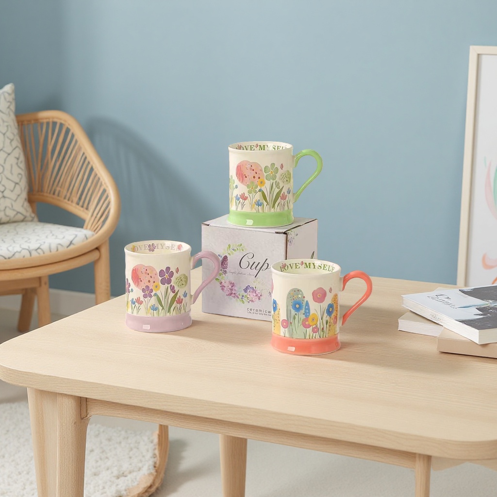 Ceramic cups for home use, simple and high-quality appearance, heat-resistant and heat-insulating coffee and tea cups Application Scenario